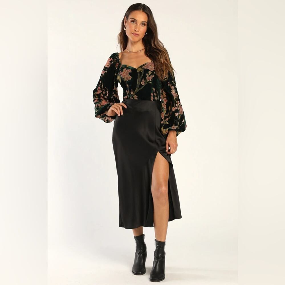 Lulus Luxe Romance Emerald Velvet Floral Burnout Long Sleeve Bodysuit - Picture 3 of 8